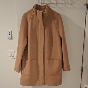 M&S Women's Classic Camel Wool Funnel-neck Overcoat (Size EU 42; US 10-12/L)